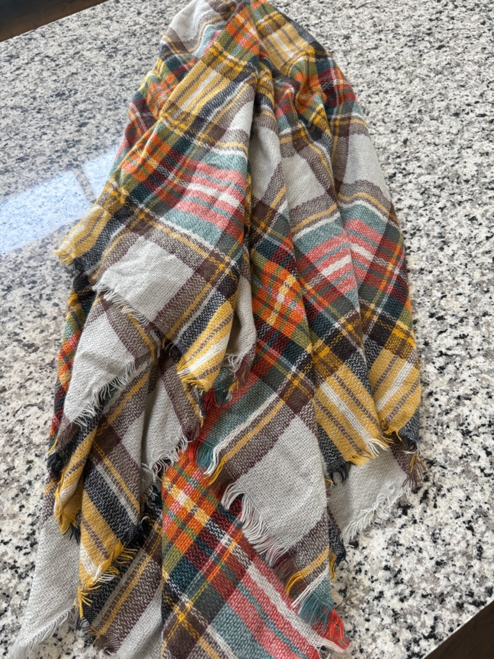 Cozy Plaid Fringe Blanket Scarf in Mustard, Teal & Coral